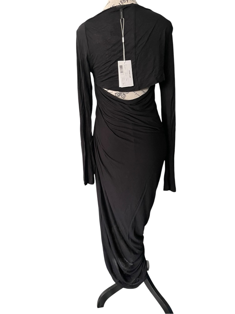 Helmut Lang Scala Dress M Black Draped Cutout Open Back Asymmetrical Midi - Picture 12 of 12
